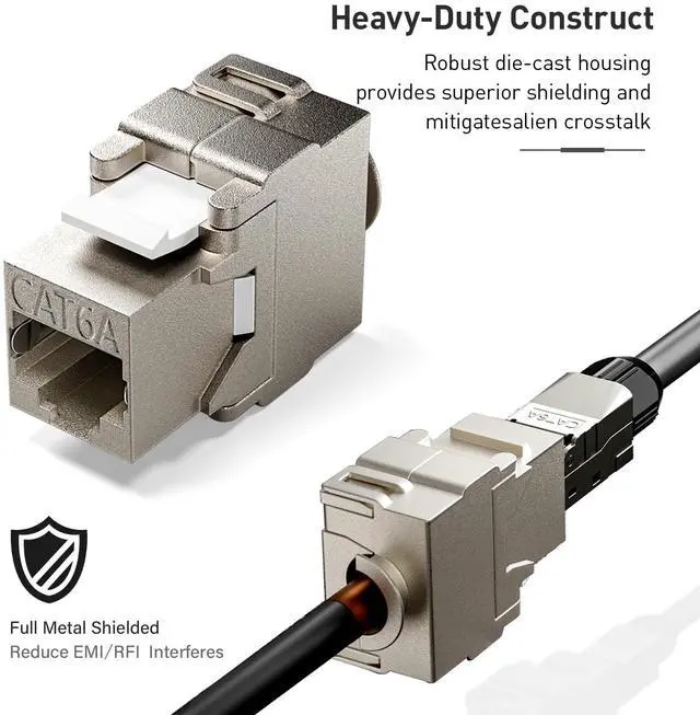 Alt view image 4 of 5 - ZOERAX 12-Pack Shielded Cat6A / Cat6 Keystone Jack 10Gbps Zinc-Alloy Housing Modular Termination | Easy Internet Tool Free Jacks | for Cat6A up to 23AWG Solid Bulk S/FTP Ethernet Cable