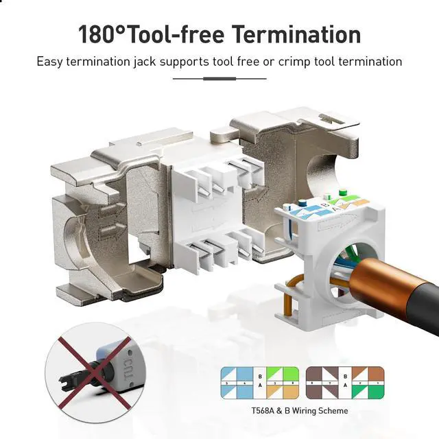 Alt view image 3 of 5 - ZOERAX 12-Pack Shielded Cat6A / Cat6 Keystone Jack 10Gbps Zinc-Alloy Housing Modular Termination | Easy Internet Tool Free Jacks | for Cat6A up to 23AWG Solid Bulk S/FTP Ethernet Cable