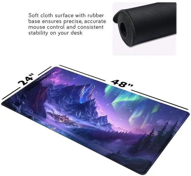 Alt view image 3 of 5 - ZOCOZY Extended Mouse Pad Large Gaming Mouse Pads - Aurora Painting Northern Lights Mountains Stars Desk Pad Computer Desk Mat Non-Slip Mousepad for Game Players, Office, Study (48" x 24")