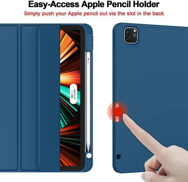 Alt view image 3 of 5 - ZryXal New iPad Pro 12.9 Inch Case 2022/2021/2020(6th/5th/4th Gen) with Pencil Holder,Smart iPad Case [Support Touch ID and Auto Wake/Sleep] with Auto 2nd Gen Pencil Charging (Navy Blue)