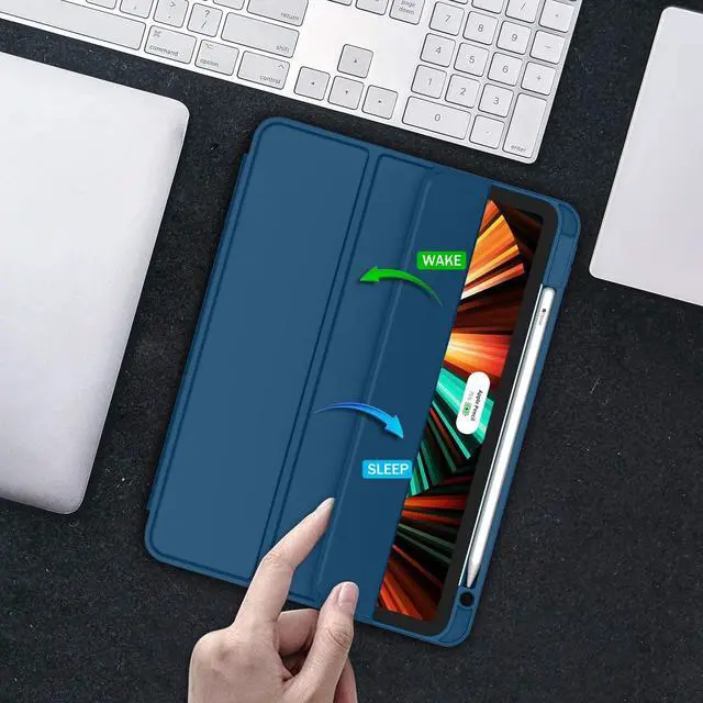 Alt view image 5 of 5 - ZryXal New iPad Pro 12.9 Inch Case 2022/2021/2020(6th/5th/4th Gen) with Pencil Holder,Smart iPad Case [Support Touch ID and Auto Wake/Sleep] with Auto 2nd Gen Pencil Charging (Navy Blue)