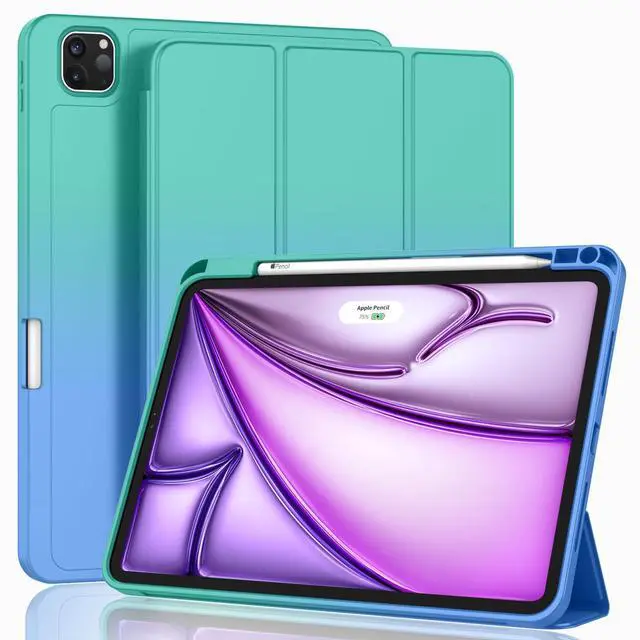 Main image of ZryXal New iPad Air 13 Inch Case M2 2024 with Pencil Holder, Smart iPad Case [Support Pencil Pro and Pencil(USB-C)], Support Touch ID and Auto Wake/Sleep (Blue/Green)