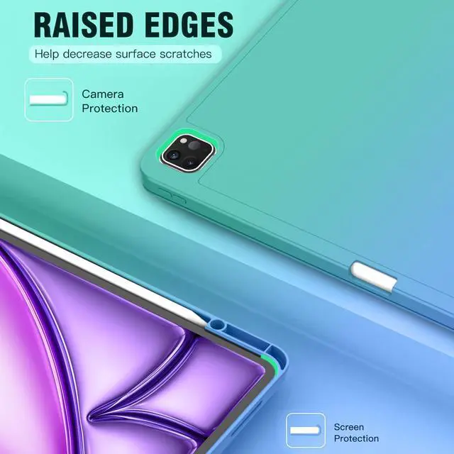 Alt view image 3 of 5 - ZryXal New iPad Air 13 Inch Case M2 2024 with Pencil Holder, Smart iPad Case [Support Pencil Pro and Pencil(USB-C)], Support Touch ID and Auto Wake/Sleep (Blue/Green)