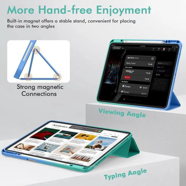 Alt view image 5 of 5 - ZryXal New iPad Air 13 Inch Case M2 2024 with Pencil Holder, Smart iPad Case [Support Pencil Pro and Pencil(USB-C)], Support Touch ID and Auto Wake/Sleep (Blue/Green)