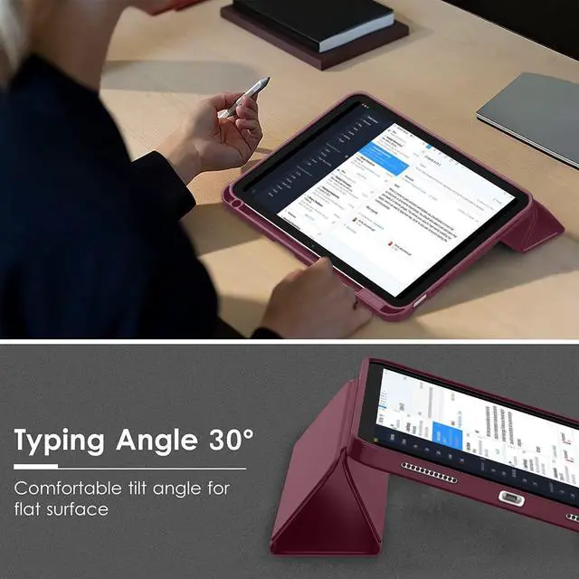 Alt view image 5 of 5 - ZryXal iPad (A16) Case/iPad 10th Generation Case [11-Inch 2025/10.9 Inch 2022] with Pencil Holder, Smart Cover with Soft TPU Back [Support Auto Wake/Sleep] (Wine)