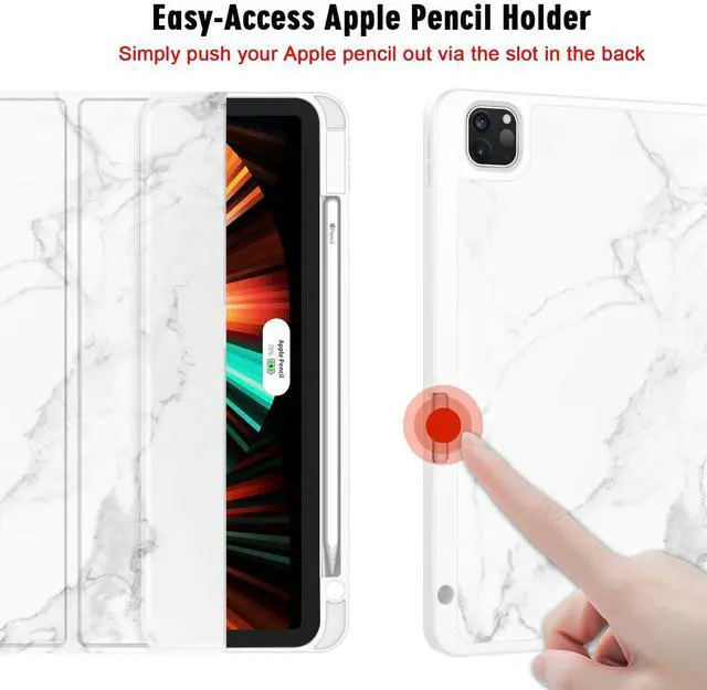 Alt view image 3 of 5 - ZryXal New iPad Pro 12.9 Inch Case 2022/2021/2020(6th/5th/4th Gen) with Pencil Holder,Smart Case [Support Touch ID and Auto Wake/Sleep] with Auto 2nd Gen Pencil Charging (Marble White)