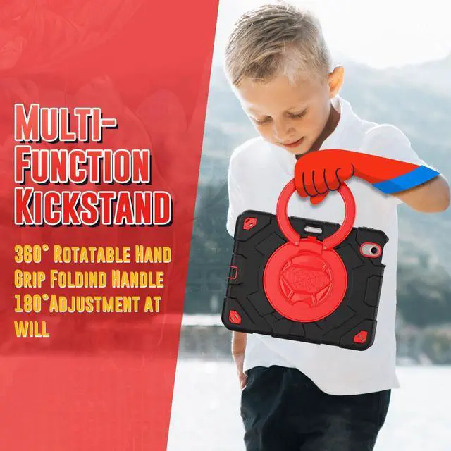 Alt view image 2 of 5 - ZSLVPN Kids Case for iPad Air 11 Inch M3 2025/M2 2024 (Air 6th Generation): Shockproof Protective Case with 360deg Rotating Handle & Stand- Screen Protector- Shoulder Strap- Pencil Holder, Black/Red