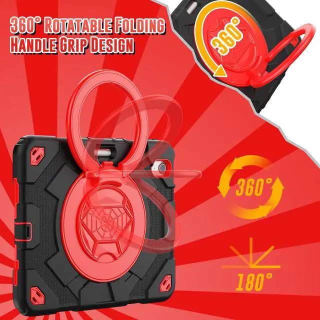 Alt view image 5 of 5 - ZSLVPN Kids Case for iPad Air 11 Inch M3 2025/M2 2024 (Air 6th Generation): Shockproof Protective Case with 360deg Rotating Handle & Stand- Screen Protector- Shoulder Strap- Pencil Holder, Black/Red