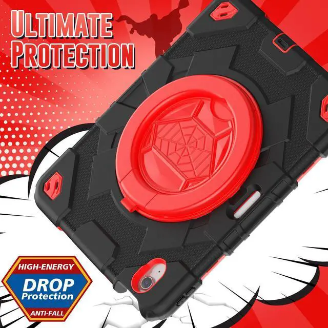 Alt view image 4 of 5 - ZSLVPN Kids Case for iPad Air 11 Inch M3 2025/M2 2024 (Air 6th Generation): Shockproof Protective Case with 360deg Rotating Handle & Stand- Screen Protector- Shoulder Strap- Pencil Holder, Black/Red