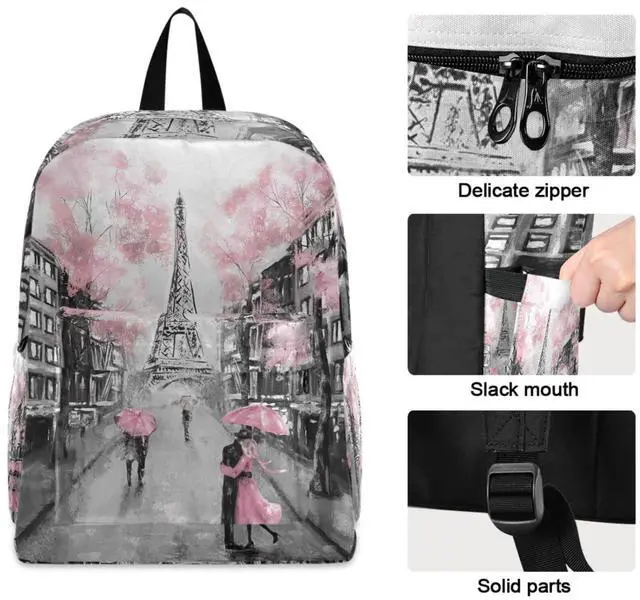 Alt view image 2 of 5 - ZzWwR Chic Romantic Paris Eiffel Tower Large Travel Laptop Backpack Durable Computer Bag for Men Women School Bookbag Work