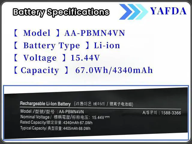 Alt view image 2 of 5 - Yafda Laptop Battery Replacement for Samsung Galaxy Book Pro 360 15 15.6" NP950XDB NP950XDB-KA1US NP950XDB-KB1US NP950XDB-KC5US NP950XDB-KC3US NP950QDB NP950QDB-KB1US NP950QED NP950QED-KB1US