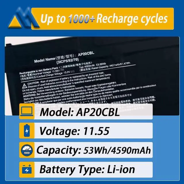 Alt view image 2 of 5 - Mobik AP20CBL Laptop Battery Replacement for Acer Aspire 5 A515-45 A515-46 A515-56 A515-56T A515-56G Aspire 7 A715-43G Swift 3 SF314-43 SF314-511 Vero AV15-51 TravelMate Spin B3 B311RNA-32
