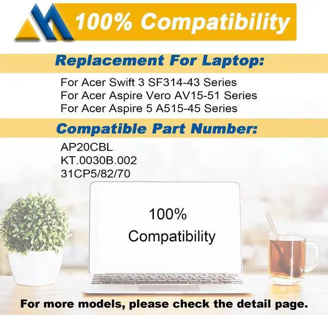 Alt view image 5 of 5 - Mobik AP20CBL Laptop Battery Replacement for Acer Aspire 5 A515-45 A515-46 A515-56 A515-56T A515-56G Aspire 7 A715-43G Swift 3 SF314-43 SF314-511 Vero AV15-51 TravelMate Spin B3 B311RNA-32