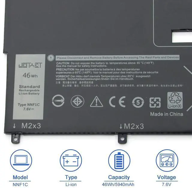 Alt view image 2 of 5 - JOTACT NNF1C HMPFH Laptop Battery Compatible with Dell XPS 13-9365 2-in-1 13-9365-D1805TS D1605TS D2805TS D3605TS N006X9365-D1726QCN Series 0HMPFH P71G P71G001 NNFIC 0NNF1C 7.6V 46Wh/5940mAh 4-Cell