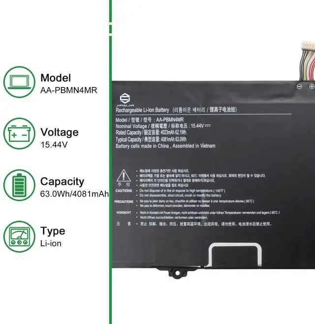 Alt view image 2 of 5 - JIAZIJIA AA-PBMN4MR Laptop Battery Replacement for Samsung Galaxy Book Pro 360 NP930XDB NP935XDB NP930XED Series Notebook Black 15.44V 63.0Wh 4081mAh