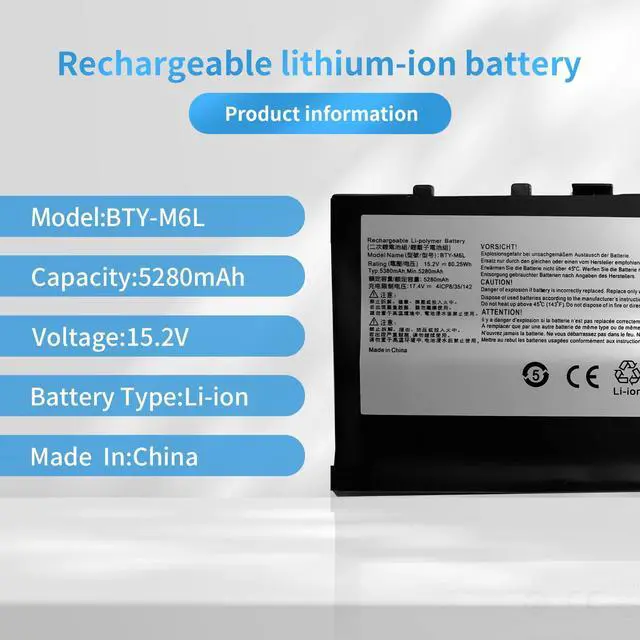 Alt view image 2 of 5 - BTY-M6L Laptop Battery Replacement for MSI GS65 Stealth Thin 8RF 8RE 9RE PS42 8RB P65 Creator 8RD 8RE MS-16Q2 MS-16Q3 PS63 Modern 8RC GS75 8SG Series(15.2V 5380mAh 80.25Wh)