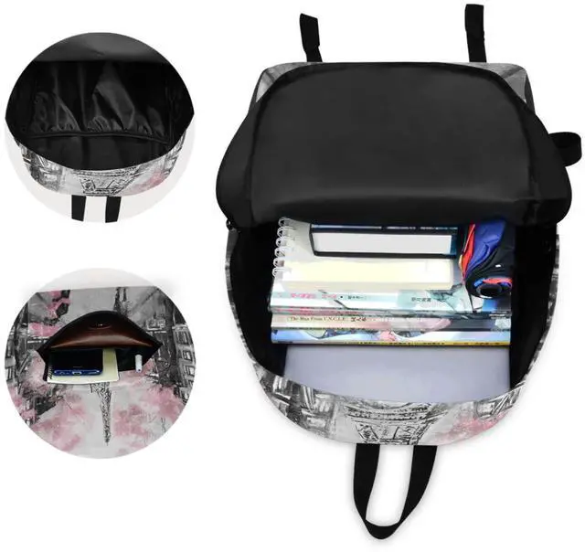 Alt view image 3 of 5 - ZzWwR Chic Romantic Paris Eiffel Tower Large Travel Laptop Backpack Durable Computer Bag for Men Women School Bookbag Work