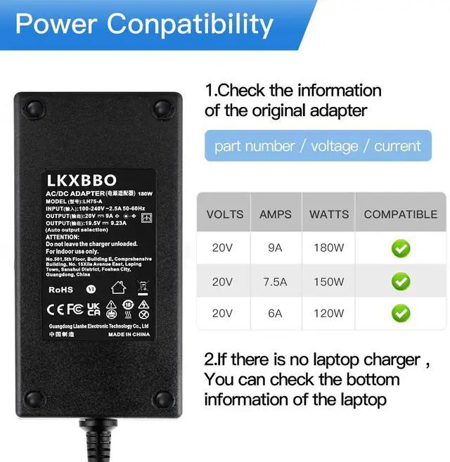 Alt view image 2 of 5 - 20V 9A 180W AC Adapter Charger Fit for MSI Creator M16, Stealth 15M, Crosshair Sword 15 17, GF66 GF76 GL66 GL76, A17-180P4B A18-150P1A Laptops Power Supply Adapter Cord