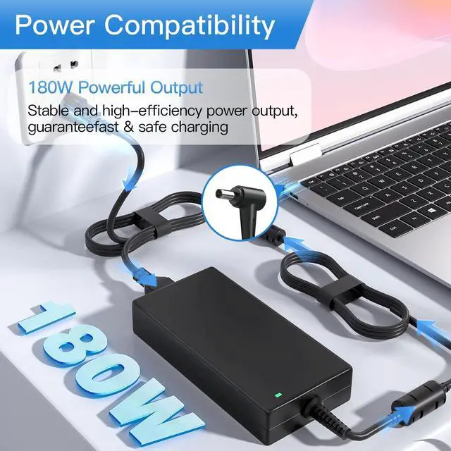 Alt view image 5 of 5 - 20V 9A 180W AC Adapter Charger Fit for MSI Creator M16, Stealth 15M, Crosshair Sword 15 17, GF66 GF76 GL66 GL76, A17-180P4B A18-150P1A Laptops Power Supply Adapter Cord
