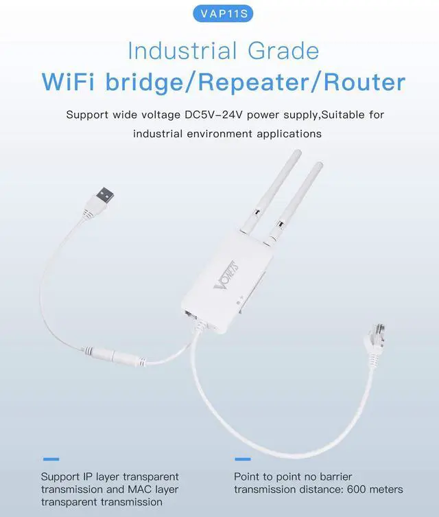 Alt view image 3 of 5 - Vonets VAP11S Mini Repeater/Wireless Bridge Ethernet/WiFi Router 2.4GHz Industrial with 2 RJ45 Ethernet Ports and 2 External Antennas, Great Partner for Electronic Scale, PLC, DVR