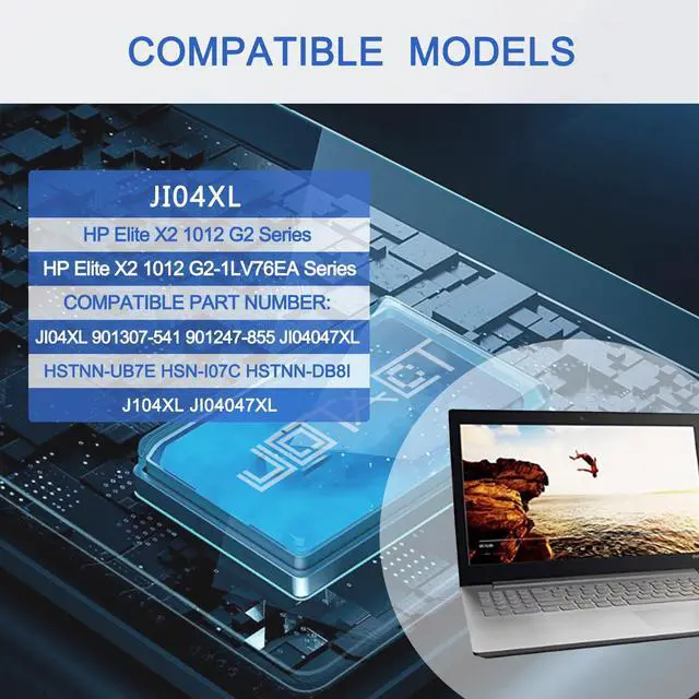 Alt view image 3 of 5 - JOTACT JI04XL HSTNN-UB7E Laptop Battery Compatible with Hp Elite X2 1012 G2 G2-1LV76EA Series 901247-885 901307-541 HSN-107C HSTNN-DB81 HSTNN-UB7E JI04047XL 7.7V 47.04Wh/6110mAh 4 cell