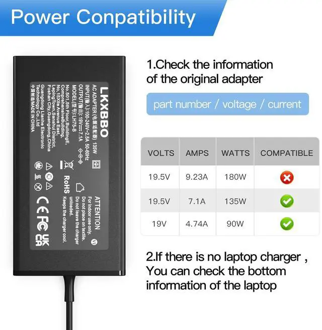 Alt view image 2 of 5 - 135W AC Charger Fit for Acer Nitro V15 V14 V16ANV15 ANV14 ANV16Nitro 5 AN515-52 AN515-43 AN517-51 N18C4 ADP-135K ADP-135KB T Laptop Adapter Power Supply Cord5,5 * 1,7mm