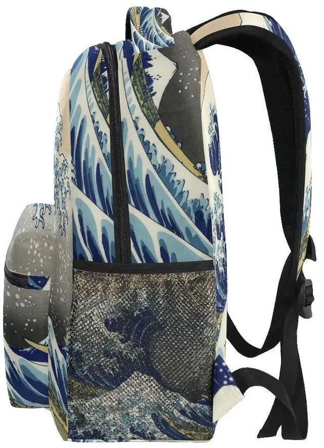 Alt view image 5 of 5 - WIHVE School Backpack Great Wave Kanagawa Bookbag Travel Ruckack One_Size
