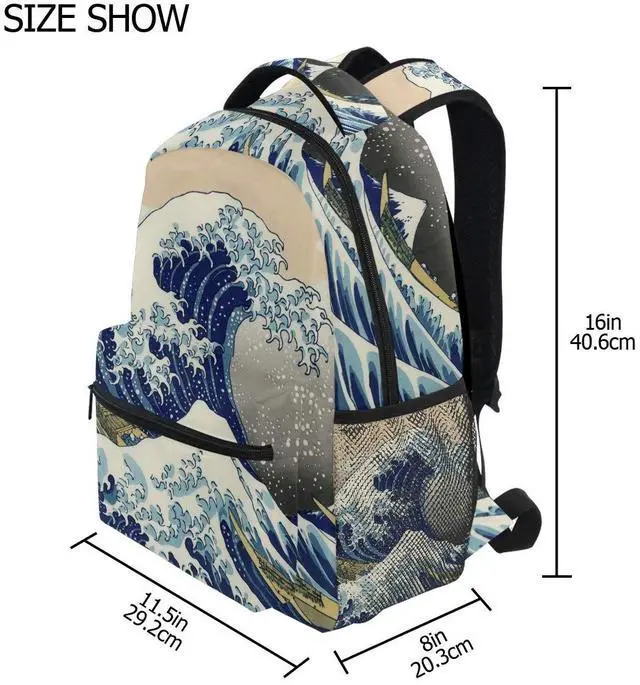Alt view image 4 of 5 - WIHVE School Backpack Great Wave Kanagawa Bookbag Travel Ruckack One_Size
