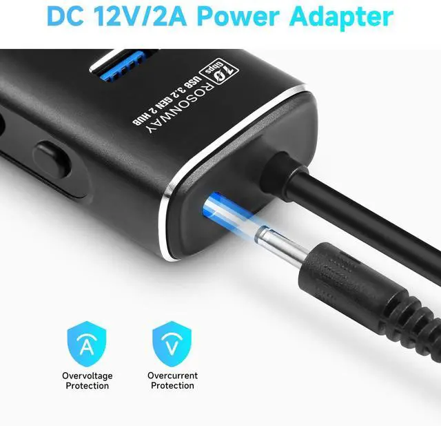 Alt view image 5 of 5 - Powered USB Hub, Rosonway 7 Ports USB 3.1/3.2 Gen 2 Hub 10Gbps with 3.3ft USB-A/USB-C Data Cable, Individual Switches and 24W Power Adapter, Aluminum USB C Hub for Laptop and PC, RSH-A107