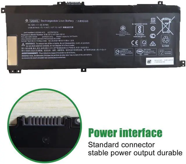 Alt view image 3 of 5 - JIAZIJIA SA04XL Laptop Battery Replacement for Hp Envy X360 15-DR 15-DR0010TX Series HSTNN-OB1G L43248-AC2 L43267-005 HSTNN-LB8O L43248-421 824561-001 HSTNN-UB7U L43248-541 15.12V 55.67Wh 3470mAh
