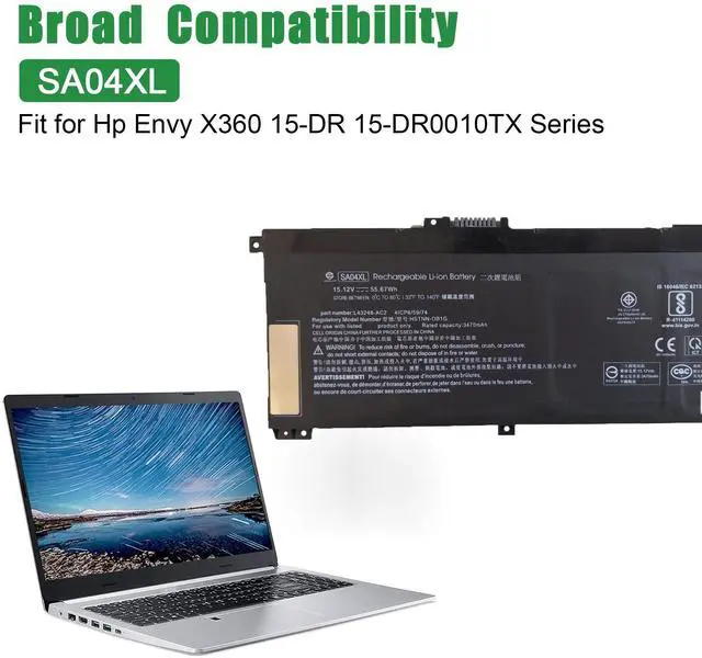 Alt view image 5 of 5 - JIAZIJIA SA04XL Laptop Battery Replacement for Hp Envy X360 15-DR 15-DR0010TX Series HSTNN-OB1G L43248-AC2 L43267-005 HSTNN-LB8O L43248-421 824561-001 HSTNN-UB7U L43248-541 15.12V 55.67Wh 3470mAh