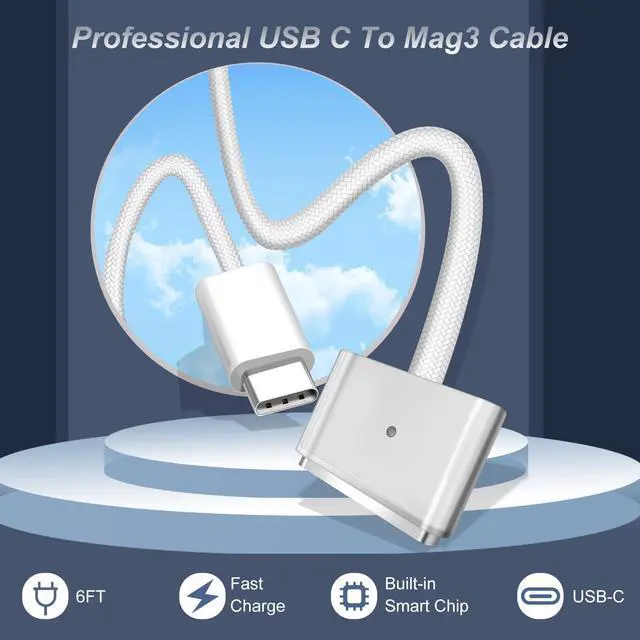 Alt view image 5 of 5 - Charger for Mac Book Air 15 13 Inch Mac Book Pro14 Inch M4 M3 M2 M1 2025 2024 2023 2022 2021,70W USB-C to Mag 3 Power Adapter,Include 6.6ft 5A USB-C to Mag 3 Cable