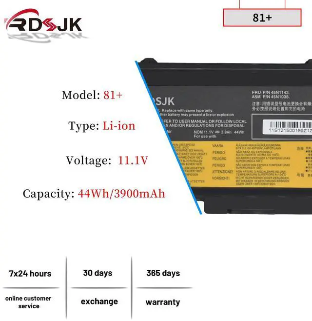 Alt view image 2 of 5 - T430S 81+ Laptop Battery for Lenovo ThinkPad T420i T420s T420s 4171-4176 T430s T430si T420si 0A36287 42T4844 42T4845 42T4846 42T4847 45N1036 45N1037 45N1038 45N1039 45N1064 45N1065 45N1143 11.1V 44Wh