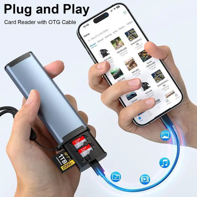 Alt view image 3 of 5 - MTAKYA SD Card Holder Case with High-Speed USB 3.1 Type-C SD/TF Card Reader, SD Card Reader for iPhone, Android, Trail Cameras and Drones Plug and Play Micro SD Card Reader Adapter