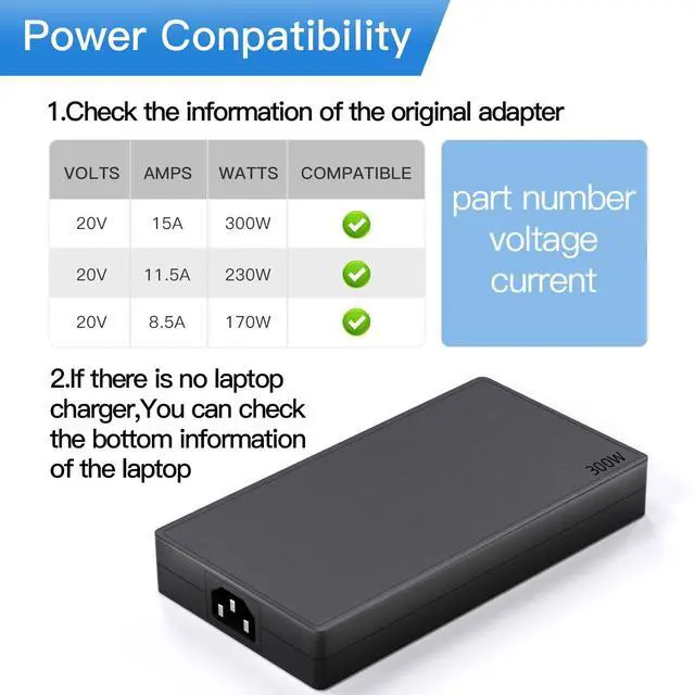 Alt view image 2 of 5 - 300W 20V 15A AC Charger Fit for Lenovo Legion 7 7i 5 5i Y720 Y740 Laptop Charger ADL300SLC3A ADL300SDC3A ThinkPad R7000P R9000P Y9000K 9000K Laptop Power Adapter Supply Cord