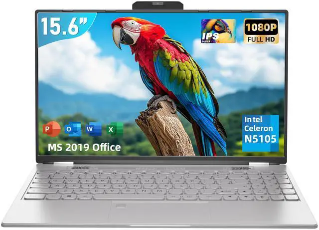 Main image of ZWYING [(Win 11 &Office 2019)]  15.6'' High-Speed Celeron N5105 Quad Core Processor Laptop Full HD IPS Screen 16GB RAM 256GB SSD Notebook 180degOpening and Closing Dual Band WiFi,Silver