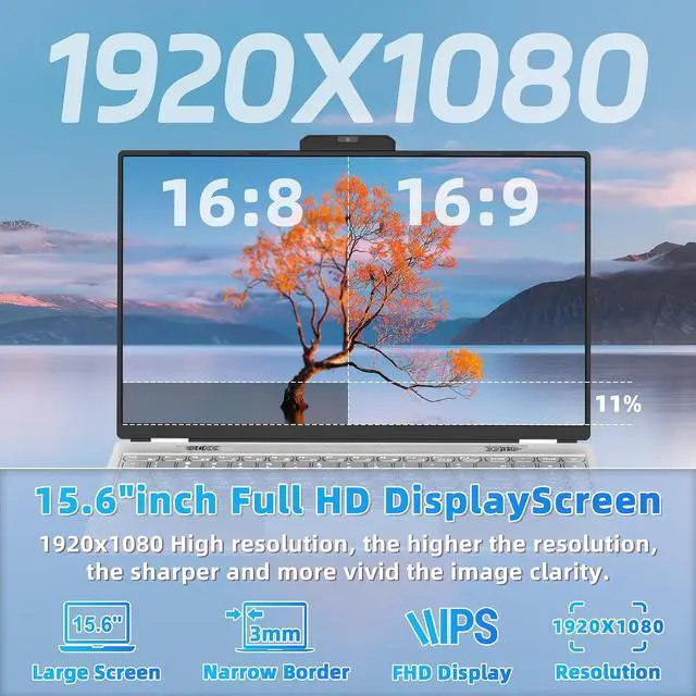 Alt view image 3 of 5 - ZWYING [(Win 11 &Office 2019)]  15.6'' High-Speed Celeron N5105 Quad Core Processor Laptop Full HD IPS Screen 16GB RAM 256GB SSD Notebook 180degOpening and Closing Dual Band WiFi,Silver