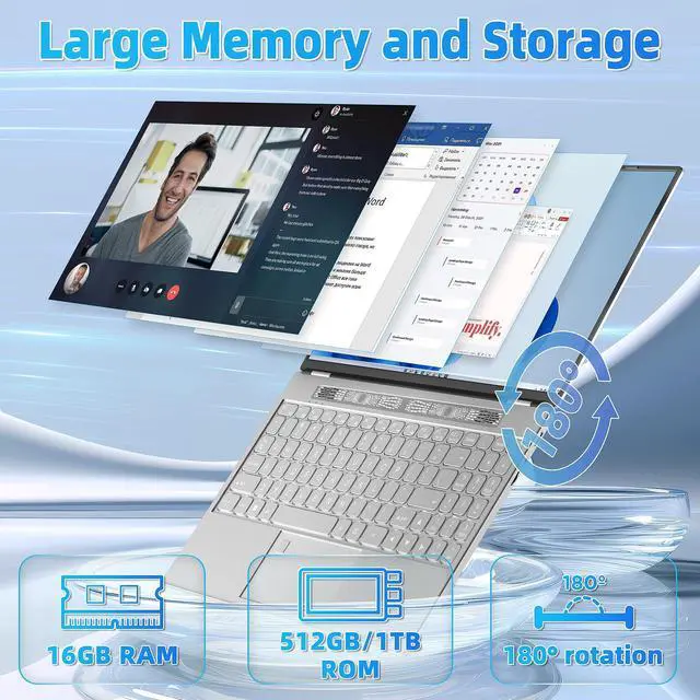 Alt view image 4 of 5 - ZWYING [(Win 11 &Office 2019)]  15.6'' High-Speed Celeron N5105 Quad Core Processor Laptop Full HD IPS Screen 16GB RAM 256GB SSD Notebook 180degOpening and Closing Dual Band WiFi,Silver