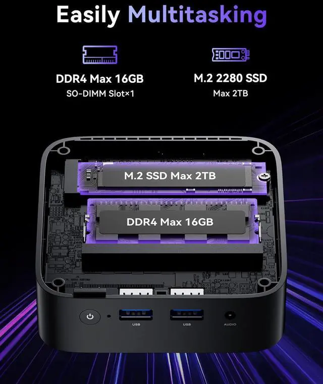 Alt view image 4 of 5 - ACEMAGICIAN Vista V1 Mini Pc Computers, 12Th Gen Intel N95 (Beat N100, Up to 3.4Ghz), 16GB DDR4 RAM 512GB SSD Mini Computer, UHD 4K HDMI DP, Dual WiFi/Bt, Gigabit Ethernet Vesa, Home/Office Micro Pc