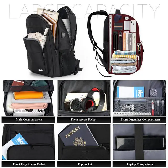 Alt view image 2 of 5 - Skaypibs Black Backpack for Men Women, School Backpack for Boys Girls Teens, 15.6 Inch Laptop Backpacks with USB Port, Water Resistent Book bag, Work College Bookbag, back pack, Mochila para hombre