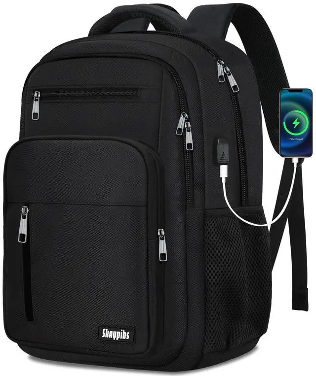 Main image of Skaypibs Black Backpack for Men Women, School Backpack for Boys Girls Teens, 15.6 Inch Laptop Backpacks with USB Port, Water Resistent Book bag, Work College Bookbag, back pack, Mochila para hombre
