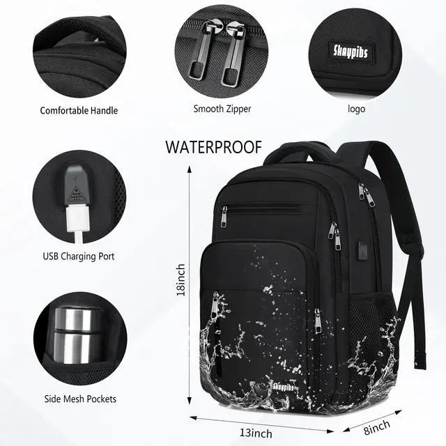 Alt view image 4 of 5 - Skaypibs Black Backpack for Men Women, School Backpack for Boys Girls Teens, 15.6 Inch Laptop Backpacks with USB Port, Water Resistent Book bag, Work College Bookbag, back pack, Mochila para hombre