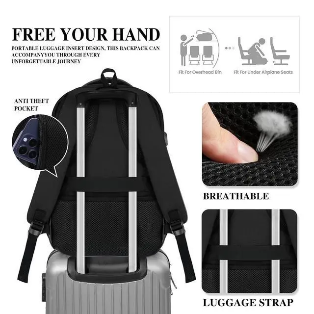 Alt view image 5 of 5 - Skaypibs Black Backpack for Men Women, School Backpack for Boys Girls Teens, 15.6 Inch Laptop Backpacks with USB Port, Water Resistent Book bag, Work College Bookbag, back pack, Mochila para hombre