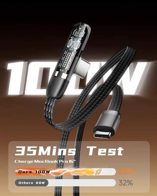 Alt view image 3 of 5 - Smolink Right Angle USB C Cable, C to C Cable Fast Charging 100W (6FT+10FT), Flat Nylon Braided Type C Port 90 Degree USB C Cable for iPhone 16/15 Series MacBook Galaxy S24/S23/S22, iPad Pro, Black