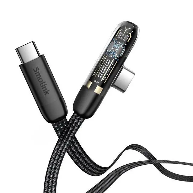 Main image of Smolink Right Angle USB C Cable, C to C Cable Fast Charging 100W (6FT+10FT), Flat Nylon Braided Type C Port 90 Degree USB C Cable for iPhone 16/15 Series MacBook Galaxy S24/S23/S22, iPad Pro, Black
