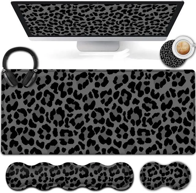 Main image of Ergonomic Keyboard Wrist Rest and Large Gaming Mouse Pad with Non-Slip Base, for Home Laptop Office Desk Pad,31.5x11.8 Big Desk Mat Black Leopard Print Pattern Mouse Pad with Wrist Supprot