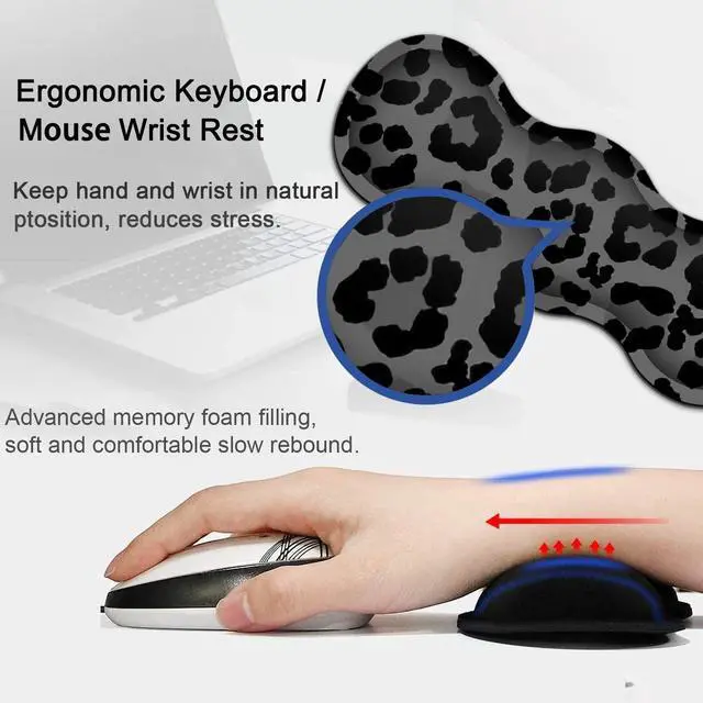 Alt view image 3 of 5 - Ergonomic Keyboard Wrist Rest and Large Gaming Mouse Pad with Non-Slip Base, for Home Laptop Office Desk Pad,31.5x11.8 Big Desk Mat Black Leopard Print Pattern Mouse Pad with Wrist Supprot