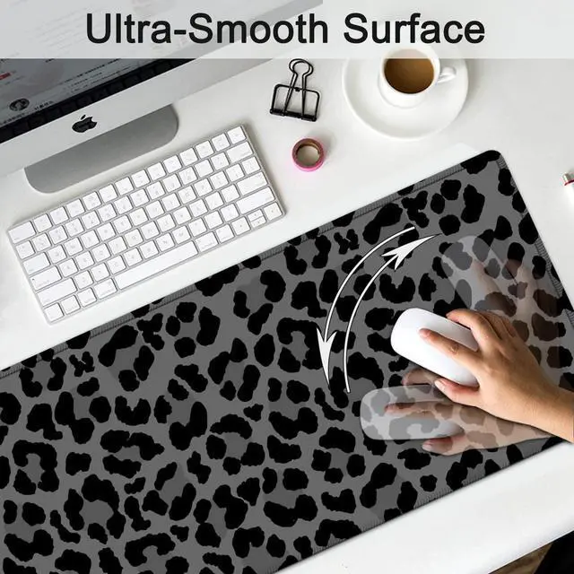 Alt view image 5 of 5 - Ergonomic Keyboard Wrist Rest and Large Gaming Mouse Pad with Non-Slip Base, for Home Laptop Office Desk Pad,31.5x11.8 Big Desk Mat Black Leopard Print Pattern Mouse Pad with Wrist Supprot