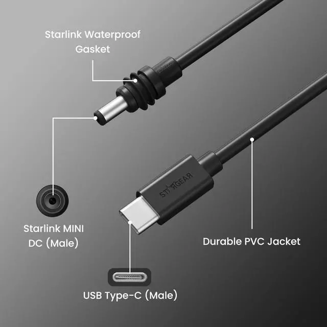 Alt view image 5 of 5 - 5M Starlink Mini DC Cable + 2M USBC Cable