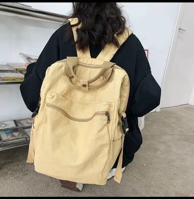 Alt view image 5 of 5 - Sumleno Aesthetic Canvas Backpack for Women Men 15.6 Laptop Backpack Vintage College Backpacks Travel Rucksack Casual Daypack (Beige,One Size)